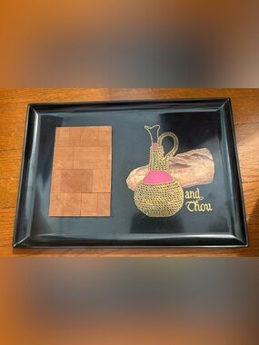 Vintage Mid-Century Modern Religious Cheeseboard Tray by Couroc of Monterey